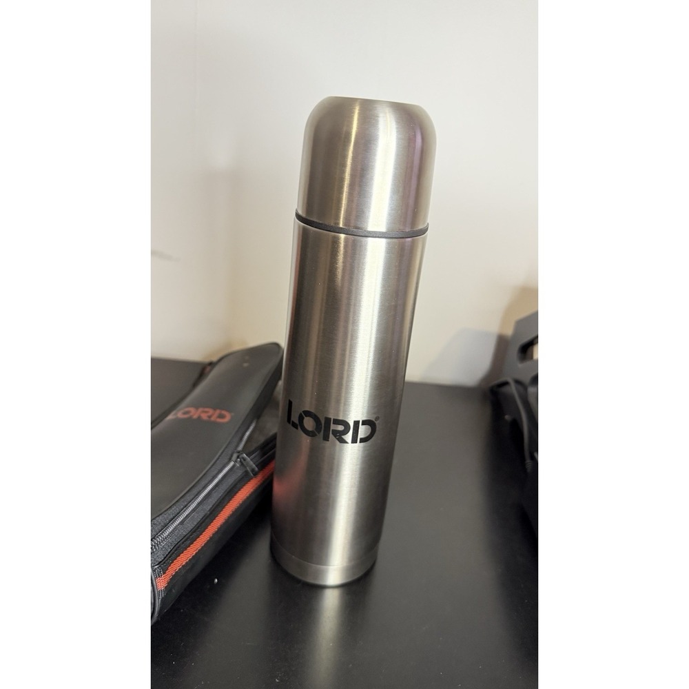 stainless steel vacuum flask with the "LORD" brand logo. New With Bag